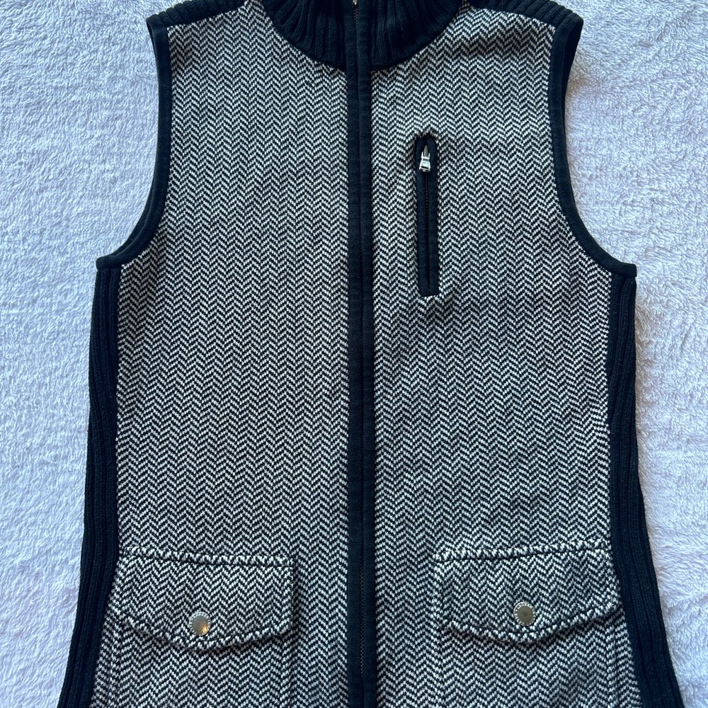 Ralph Lauren Petite Small Black and White Herringbone Vest